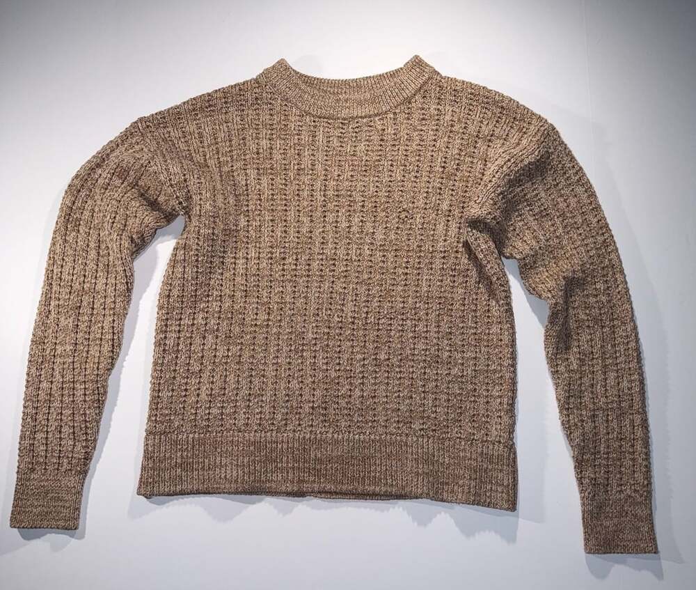 Time and Tru Brown Waffle Knit Crewneck Sweater XS